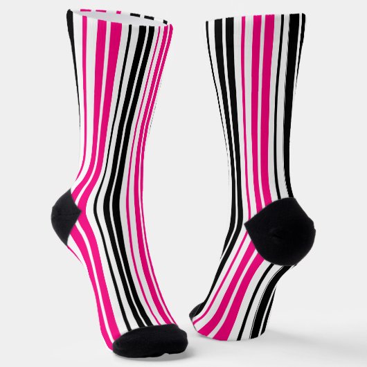 Pink Black White Stripes Pattern Design  ソックス (傾斜あり)
