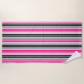 Pink Black White Stripes Pattern Design  ビーチタオル (正面)
