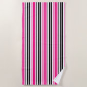 Pink Black White Stripes Pattern Design  ビーチタオル (正面)