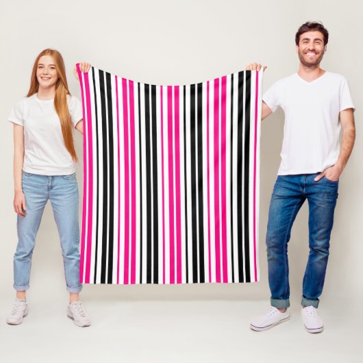 Pink Black White Stripes Pattern Design  フリースブランケット (インサイチュ)