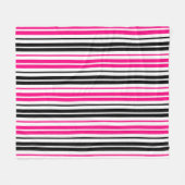 Pink Black White Stripes Pattern Design  フリースブランケット (正面(横))