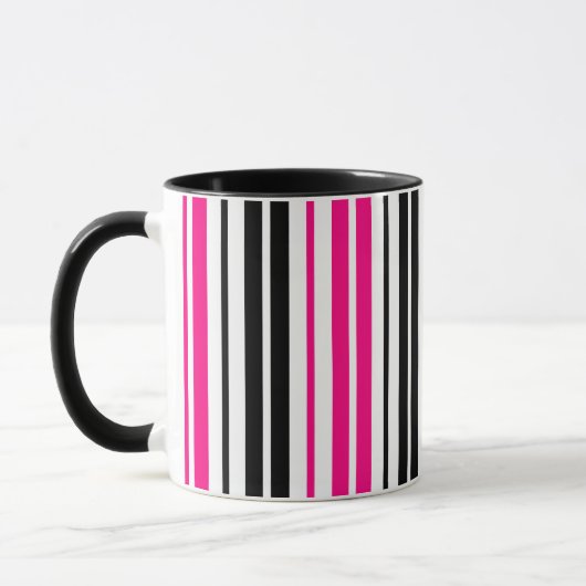 Pink Black White Stripes Pattern Design  マグカップ (左)