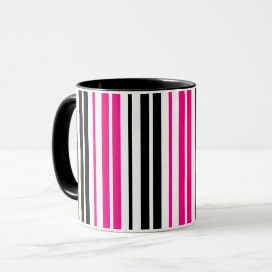 Pink Black White Stripes Pattern Design  マグカップ (正面左)