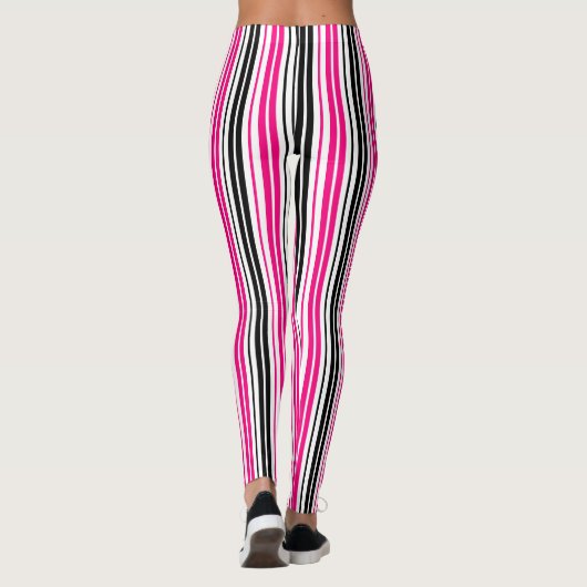 Pink Black White Stripes Pattern Design  レギンス (裏面)