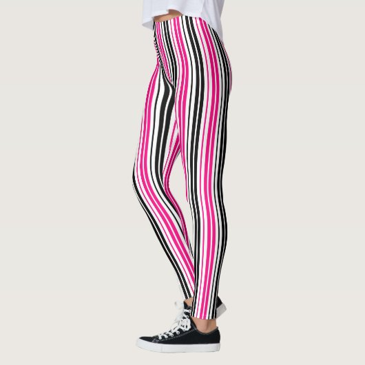 Pink Black White Stripes Pattern Design  レギンス (左)