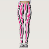 Pink Black White Stripes Pattern Design  レギンス (正面)