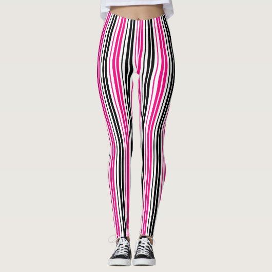 Pink Black White Stripes Pattern Design  レギンス (正面)