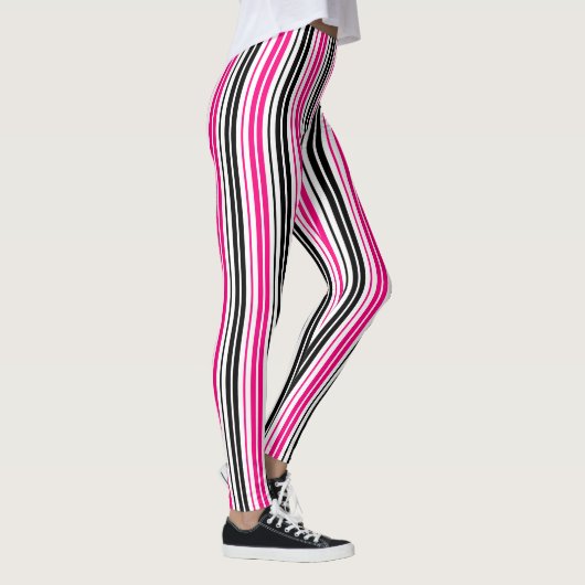 Pink Black White Stripes Pattern Design  レギンス (右)