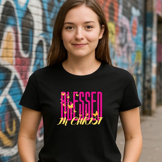 Pink Blessed In Christ - Butterflies Tシャツ