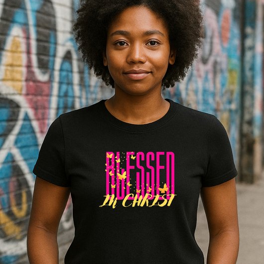 Pink Blessed In Christ - Butterflies Tシャツ