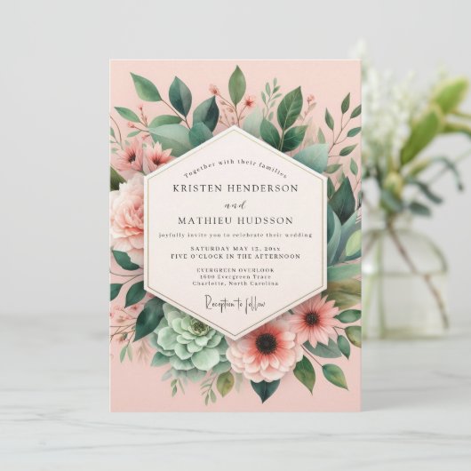 Pink Bloom Botanical Wedding 招待状 (スタンド正面)