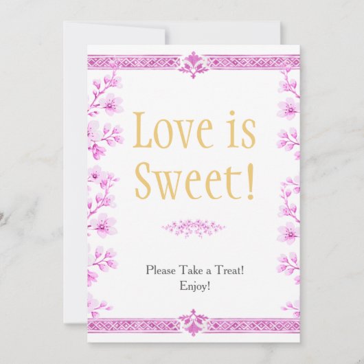 Pink blossom florals "Love is Sweet"  Sign 招待状 (正面)
