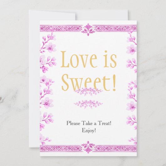 Pink blossom florals "Love is Sweet"  Sign 招待状 (裏面)