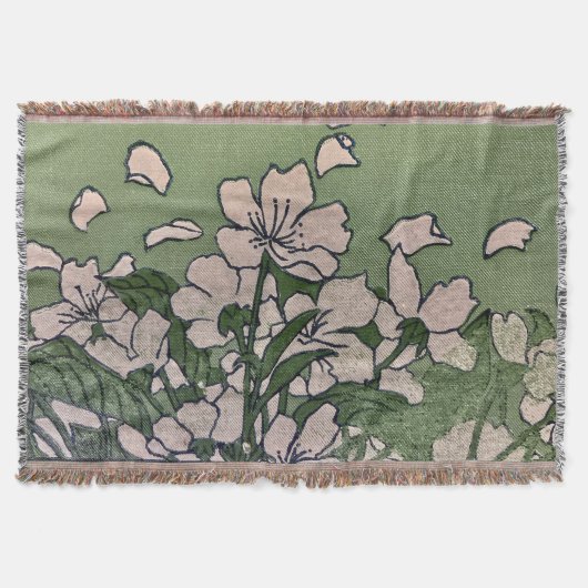 Pink Blossom Green   スローブランケット (正面)