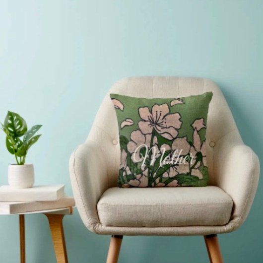 Pink Blossom Green Throw Pillow クッション