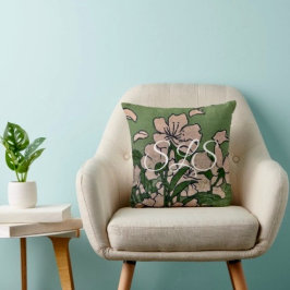 Pink Blossom Green Throw Pillow クッション