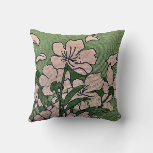 Pink Blossom Green Throw Pillow クッション (裏面)
