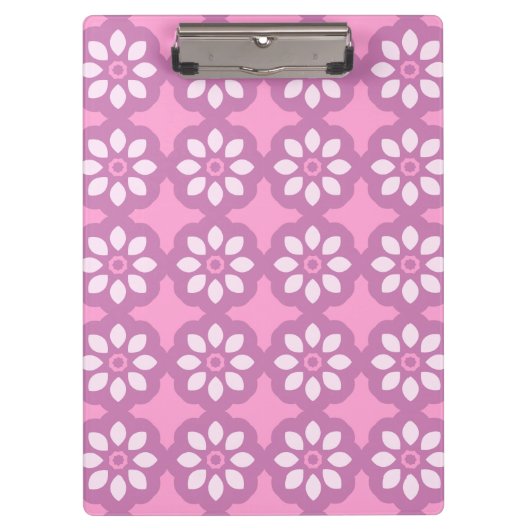 Pink Blossom Retro Tile Pattern クリップボード (正面)
