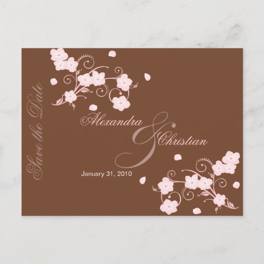 Pink Blossom Save the Date 結婚's Announcement 案内ポストカード (正面)