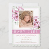Pink Blossoms Baby Girl Announcement 案内状 (正面)