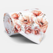 Pink blossoms white neck tie ネクタイ (ロール)