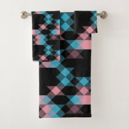 pink blue and black geometric バスタオルセット