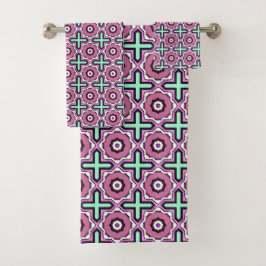 Pink, blue and black geometric pattern Towel バスタオルセット
