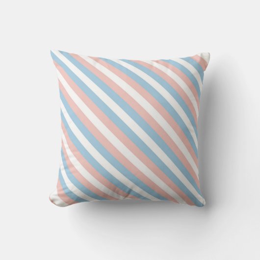 Pink, Blue and White Diagonal Stripe クッション (正面)