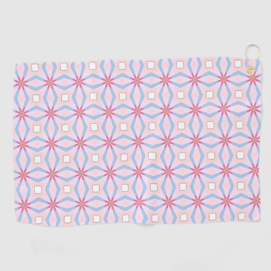 Pink, blue and white geometric patterned  ゴルフタオル (横)