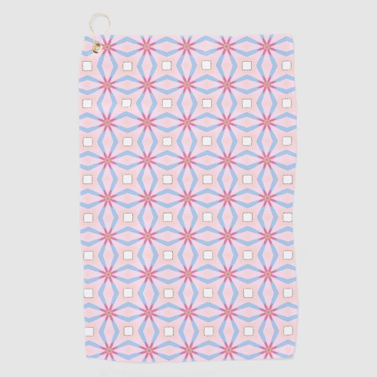 Pink, blue and white geometric patterned  ゴルフタオル (正面)