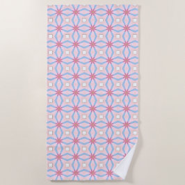 Pink, blue and white geometric patterned  ビーチタオル