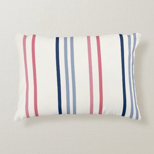 Pink blue and white stripes アクセントクッション (正面)