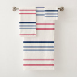 Pink blue and white stripes バスタオルセット