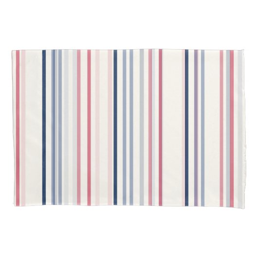 Pink blue and white stripes 枕カバー (正面)