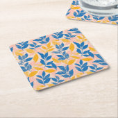 Pink, Blue, and Yellow Lithograph Floral Wedding スクエアペーパーコースター (アングル)