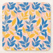Pink, Blue, and Yellow Lithograph Floral Wedding スクエアペーパーコースター (正面)