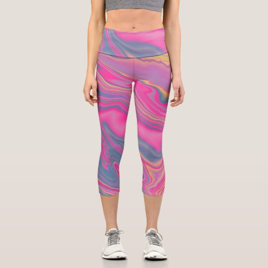 Pink, blue and yellow waves       カプリレギンス (正面)