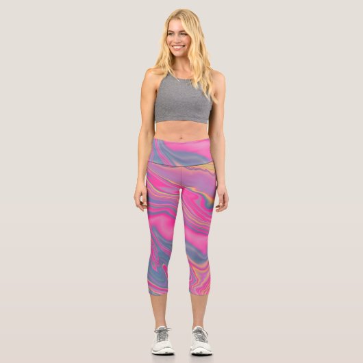 Pink, blue and yellow waves       カプリレギンス (正面)