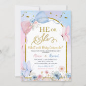 Pink Blue Arch Coquette Butterfly Gender Reveal 招待状 (正面)