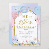 Pink Blue Arch Coquette Butterfly Gender Reveal 招待状 (正面/裏面)