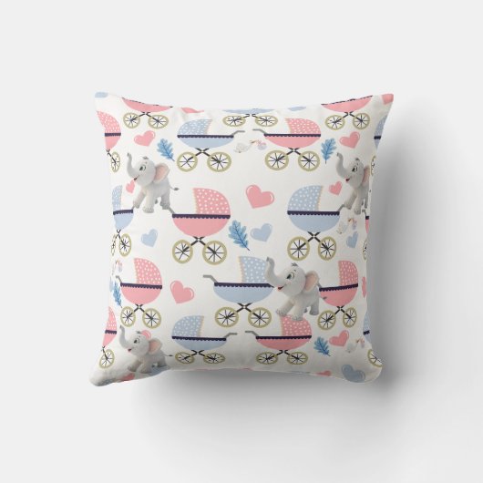 Pink & Blue Baby Strollers Elephant Throw Pillow  クッション (裏面)