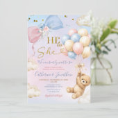 Pink & Blue Balloon He Or She Bear Gender Reveal 招待状 (スタンド正面)