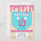 Pink Blue Baseball Drip Birthday Party Any Age 招待状 (正面)