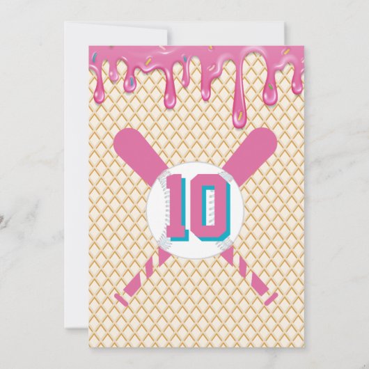 Pink Blue Baseball Drip Birthday Party Any Age 招待状 (裏面)