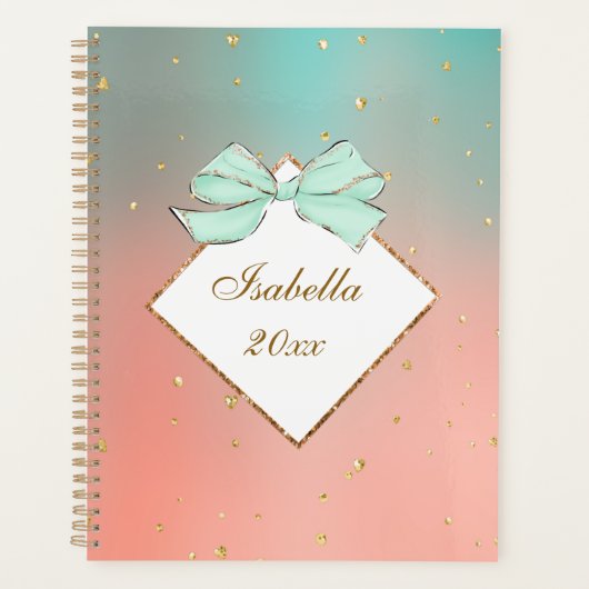 Pink & Blue Bow Personalized Planner プランナー手帳 (正面)