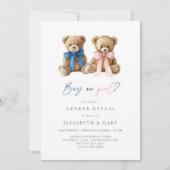 Pink & Blue Bows Bear Gender Reveal Invitation 招待状 (正面)