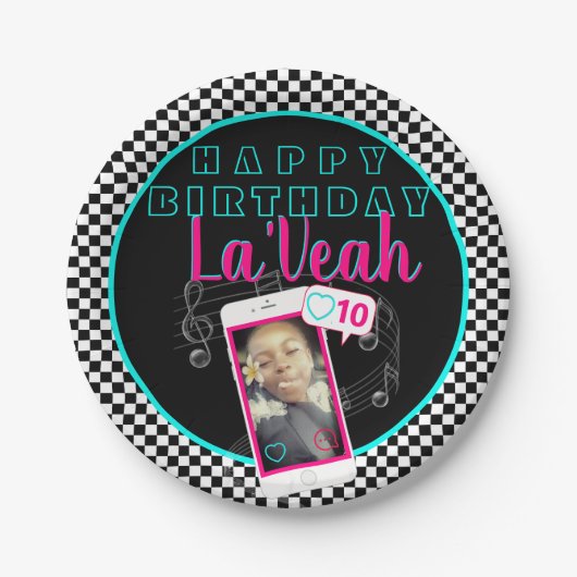 Pink|Blue Cellphoneフォトソーシャルメディア誕生日 ペーパープレート (正面)