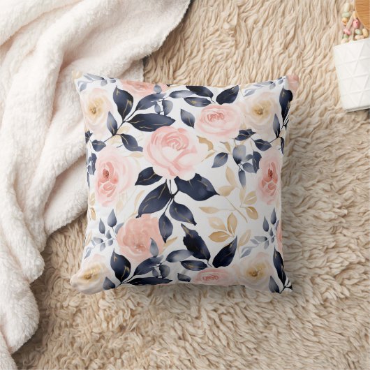 Pink Blue Chic Flowers クッション (ブランケット)