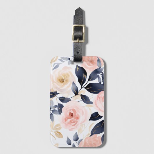 Pink Blue Chic Flowers ラゲッジタグ (正面縦)