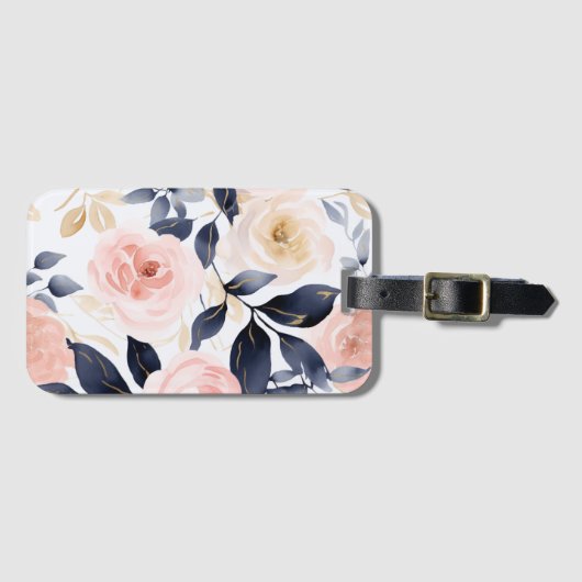 Pink Blue Chic Flowers ラゲッジタグ (正面横)